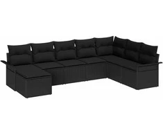 Lauko baldų komplektas Sodo Sofų Rinkinys su pagalve 8 pcs Juoda poliratanas