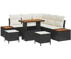 Sodo Sofų Rinkinys su pagalve 8 pcs Juoda Poli ratanas