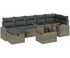 Lauko baldų komplektas Sodo Sofų Rinkinys su pagalve 8 pcs Pilka Poli ratanas