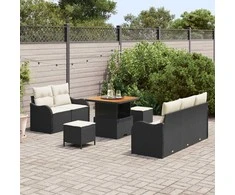 Lauko baldų komplektas Sodo Sofų Rinkinys su pagalve 8 pcs Juoda poliratanas