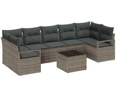 Sodo Sofų Rinkinys 8 pcs Pilka Poli ratanas, plienas ir stiklas