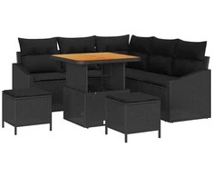 Sodo Sofų Rinkinys su pagalve 8 pcs Juoda Poli ratanas