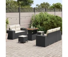 Lauko baldų komplektas Sodo Sofų Rinkinys 8 pcs Juoda poliratanas