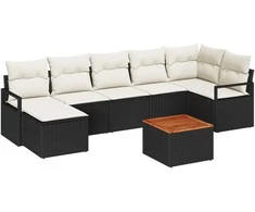 Lauko baldų komplektas Sodo Sofų Rinkinys 8 pcs Juoda ir kreminė poliratanas