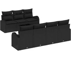 Sodo Sofų Rinkinys 8 pcs Juoda Poli ratanas, plienas ir stiklas