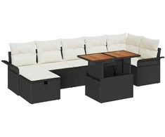 Lauko baldų komplektas Sodo Sofų Rinkinys 8 pcs Juoda poliratanas