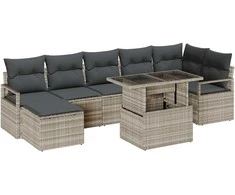 Lauko baldų komplektas Sodo Sofų Rinkinys su pagalve 8 pcs Šviesiai pilka