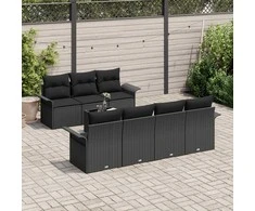 Lauko baldų komplektas Sodo Sofų Rinkinys su pagalve 8 pcs Juoda poliratanas