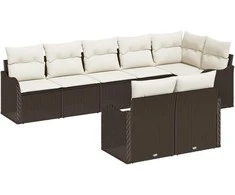 Lauko baldų komplektas Sodo Sofų Rinkinys su pagalve 8 pcs Ruda ir balta Poli ratanas