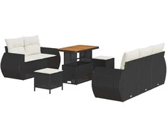 Lauko baldų komplektas Sodo Sofų Rinkinys 8 pcs Juoda poliratanas
