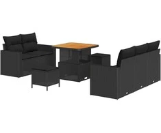 Sodo Sofų Rinkinys su pagalve 8 pcs Juoda poliratanas
