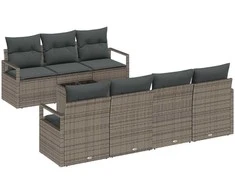 Sodo Sofų Rinkinys su pagalve 8 pcs Pilka poliratanas