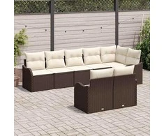 Lauko baldų komplektas Sodo Sofų Rinkinys su pagalve 8 pcs Ruda ir balta Poli ratanas