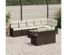 Lauko baldų komplektas Sodo Sofų Rinkinys su pagalve 9 pcs Ruda Poli ratanas