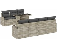 Sodo Sofų Rinkinys su pagalve 8 pcs Šviesiai pilka Poli ratanas