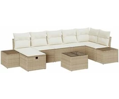 Lauko baldų komplektas Sodo Sofų Rinkinys su pagalve 8 pcs Smėlio poliratanas