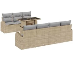 Sodo Sofų Rinkinys su pagalve 8 pcs Smėlio Poli ratanas