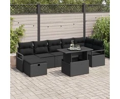 Lauko baldų komplektas Sodo Sofų Rinkinys su pagalve 8 pcs Juoda Poli ratanas