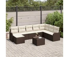 Sodo Sofų Rinkinys su pagalve 9 pcs Ruda Poli ratanas