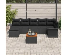 Lauko baldų komplektas Sodo Sofų Rinkinys su pagalve 8 pcs Juoda poliratanas
