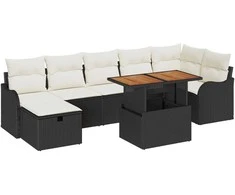 Lauko baldų komplektas Sodo Sofų Rinkinys su saugykla 8 pcs Juoda Poli ratanas