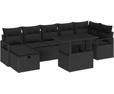 Lauko baldų komplektas Sodo Sofų Rinkinys su pagalve 8 pcs Juoda Poli ratanas