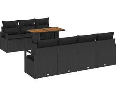 Lauko baldų komplektas Sodo Sofų Rinkinys su saugykla 8 pcs Juoda Poli ratanas