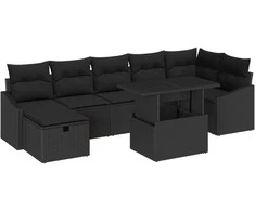Sodo Sofų Rinkinys su pagalve 8 pcs Juoda Poli ratanas