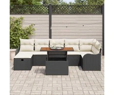 Lauko baldų komplektas Sodo Sofų Rinkinys su saugykla 8 pcs Juoda Poli ratanas