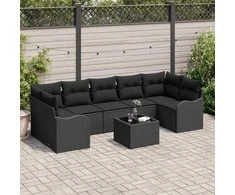 Sodo Sofų Rinkinys 8 pcs Juoda Poli Ratanas, Plienas ir Stiklas
