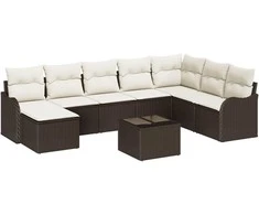 Sodo Sofų Rinkinys su pagalve 9 pcs Ruda Poli ratanas