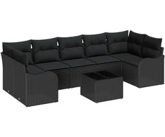 Sodo Sofų Rinkinys 8 pcs Juoda Poli Ratanas, Plienas ir Stiklas