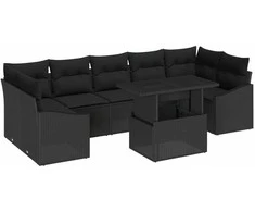Sodo Sofų Rinkinys su pagalve 8 pcs Juoda poliratanas