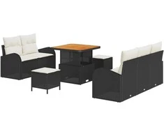 Sodo Sofų Rinkinys su pagalve su pagalve 8 pcs Juoda ir kreminė