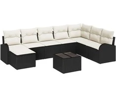 Lauko baldų komplektas Sofos komplektas su pagalve 9 pcs Juoda ir Balta poliratanas