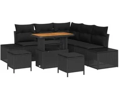 Lauko baldų komplektas Sodo Sofų Rinkinys su pagalve 8 pcs Juoda poliratanas
