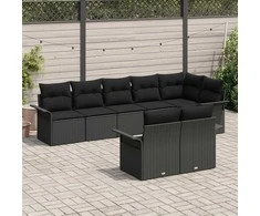 Lauko baldų komplektas Sodo Sofų Rinkinys su pagalve 8 pcs Juoda poliratanas