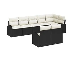 Lauko baldų komplektas Sodo Sofų Rinkinys su pagalve 8 pcs Juoda ir Balta poliratanas