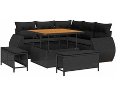 Lauko baldų komplektas Sodo Sofų Rinkinys 8 pcs Juoda poliratanas