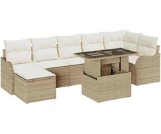 Sodo Sofų Rinkinys su pagalve 8 pcs Smėlio Poli ratanas