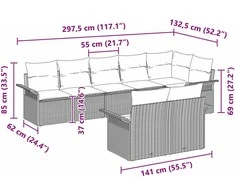 Lauko baldų komplektas Sodo Sofų Rinkinys su pagalve 8 pcs Juoda poliratanas