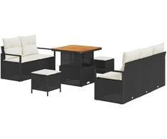 Lauko baldų komplektas Sodo Sofų Rinkinys su pagalve 8 pcs Juoda poliratanas