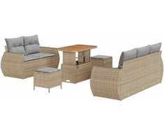 Lauko baldų komplektas Sodo Sofų Rinkinys 8 pcs Smėlio poliratanas