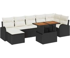 Sodo Sofų Rinkinys su saugykla 8 pcs Juoda Poli ratanas