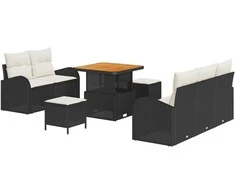 Lauko baldų komplektas Sodo Sofų Rinkinys su pagalve 8 pcs Juoda poliratanas
