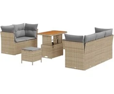 Lauko baldų komplektas Sodo Sofų Rinkinys 8 pcs Smėlio poliratanas