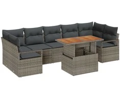 Lauko baldų komplektas Sodo Sofų Rinkinys su saugykla 8 pcs Pilka Poli ratanas