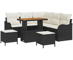 Sodo Sofų Rinkinys su pagalve su pagalve 8 pcs Juoda ir kreminė