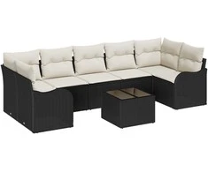 Sodo Sofų Rinkinys su pagalve su pagalve 8 pcs Juoda ir kreminė