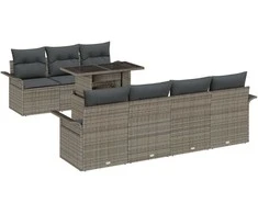 Sodo Sofų Rinkinys su pagalve 8 pcs Pilka Poli ratanas